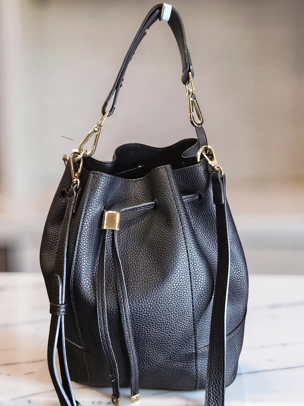 Zara Black Pebbled Drawstring Bucket Bag Crossbody